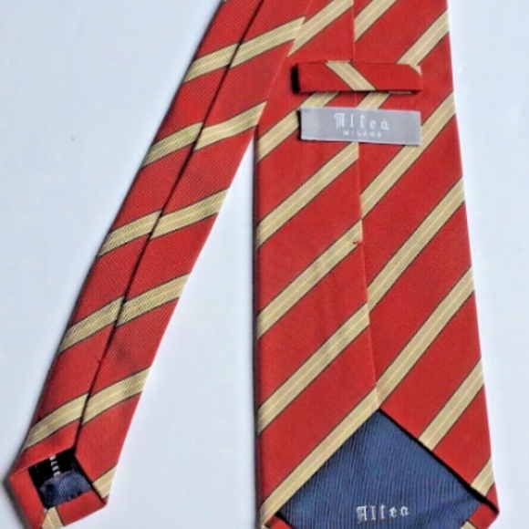 Altea nice red colour striped all Silk & cotton tie .Made in Italy 🇮🇹 - Picture 5 of 7